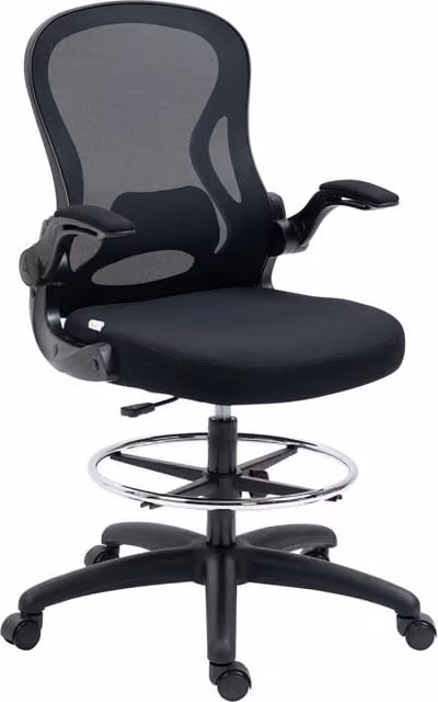 Sedia da Disegno Giordanoshop con Supporto Lombare, Braccioli e Ruote, Tessuto Nero, L: 59 cm, P: 65 cm, H: 102-122 cm – 1