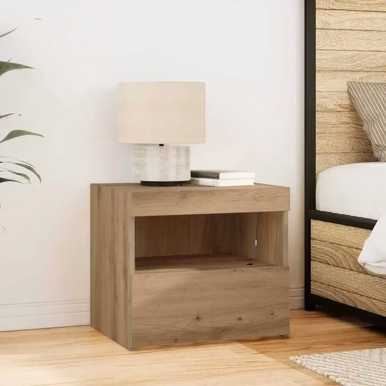 Armadio da notte vidaXL in stile rustico marrone con illuminazione integrata L 50 cm x P 40 cm x H 45 cm