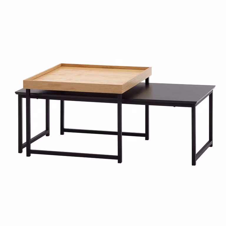 Set di tavolini 2 pezzi legno / metallo tavolino quadrato rovere moderno | Wohnling