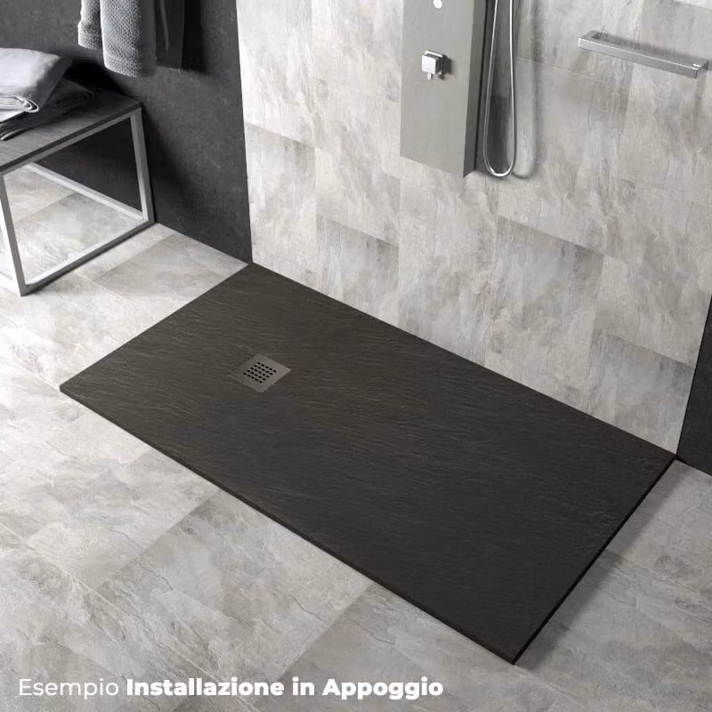 Piatto doccia rettangolare Pedrinelli Ardesia Stone Side in acrilico grigio scuro L: 100 cm, P: 110 cm – 2