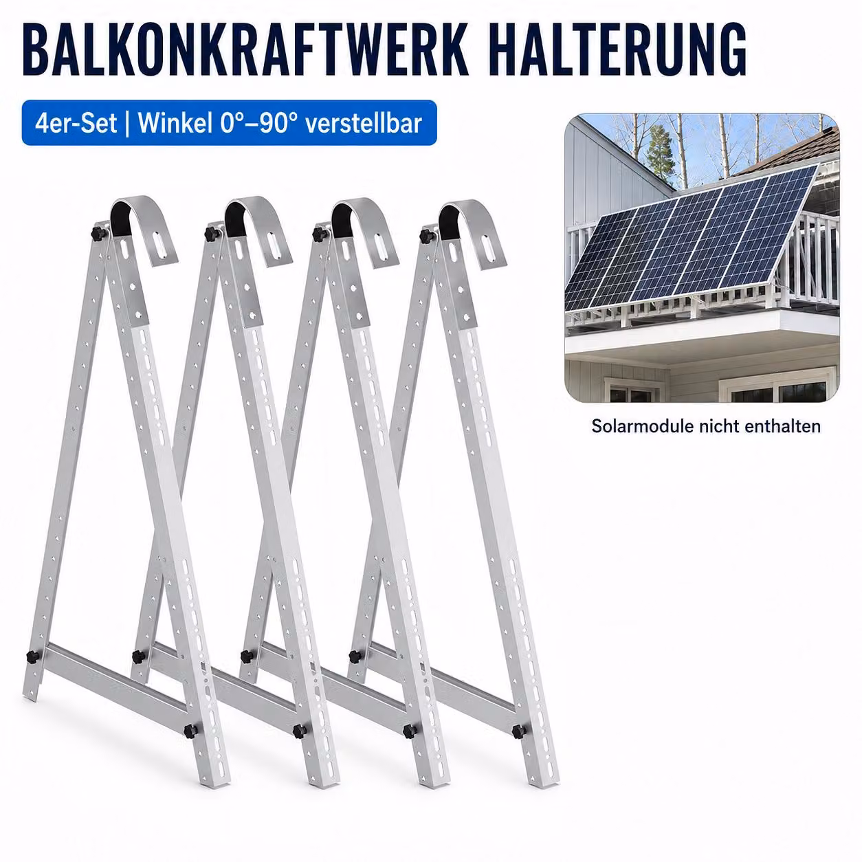 Supporto per impianto fotovoltaico da balcone, 118 cm, supporto per pannelli solari, sistema di fissaggio per pannelli solari su ringhiere di balcone, struttura regolabile da 0° a 90°