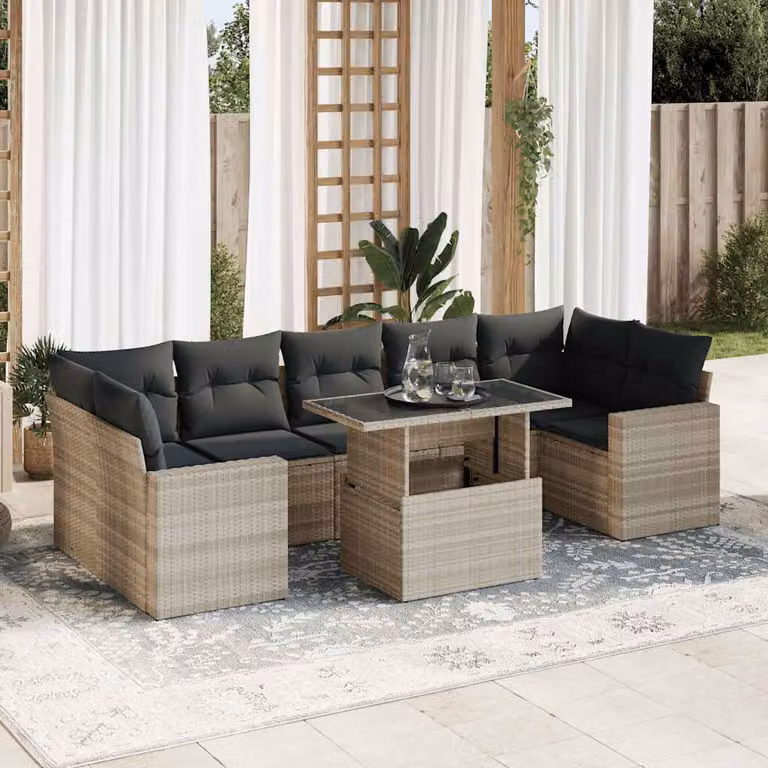 Maison Exclusive - Set Divano da Giardino 8pz con Cuscini Grigio Chiaro Polyrattan