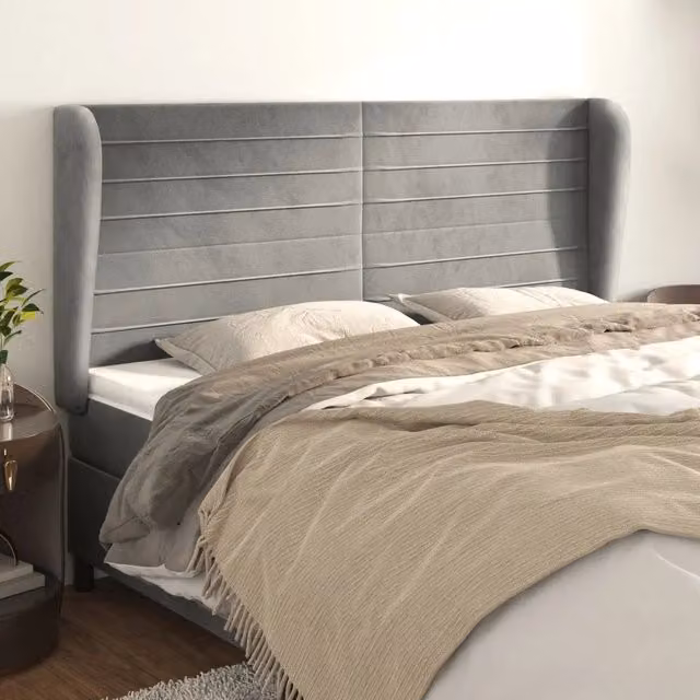 Testiera con orecchie Design Mania in velluto grigio chiaro L: 163 cm, P: 23 cm, H: 118/128 cm