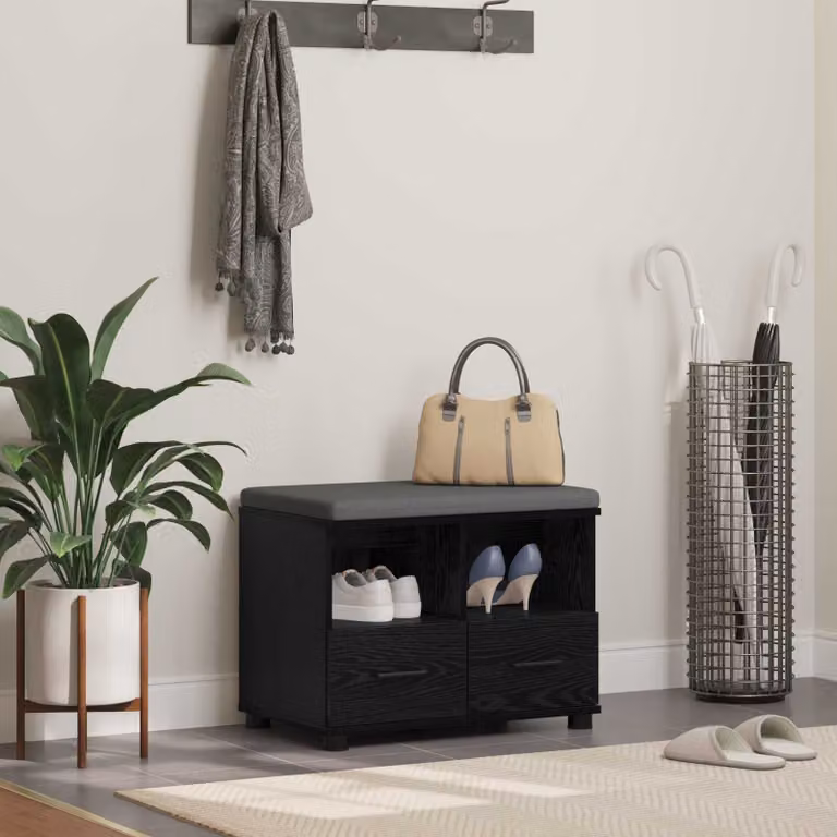 vidaXL Scarpiera moderna per ingresso con panca, Nero, L: 60 cm, P: 38 cm, H: 46 cm