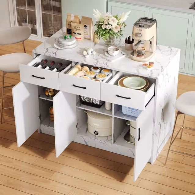 Isola da cucina 120 x 60 x 90,5 cm bianca con 3 cassetti e 3 ante