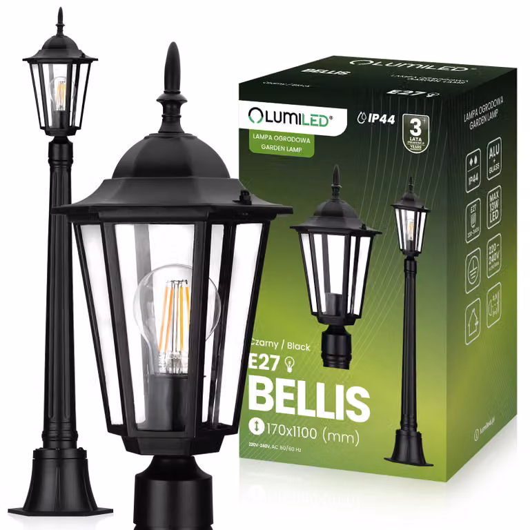 LUMILED lanterna vintage da esterno 230V 1m lampada da terra regolabile in altezza nero alluminio vetro IP44 presa E27 giardino esterno