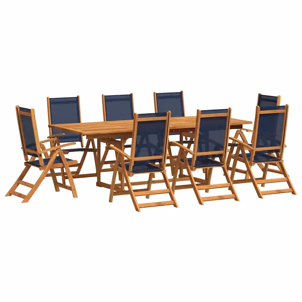 Set Pranzo da Giardino vidaXL in Legno di Acacia e Textilene, 9 Pezzi, Marrone e Blu – 2
