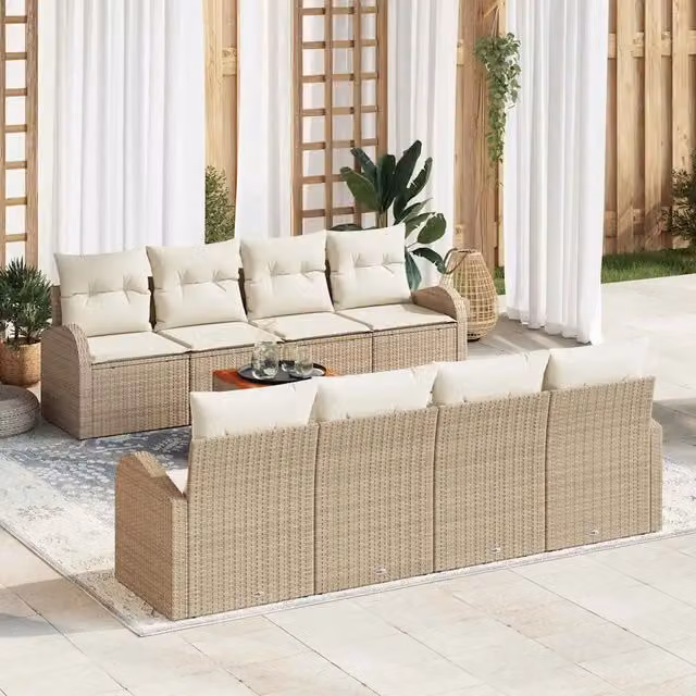 Set Divano da Giardino 9 pz Beige polyrattan 3347554