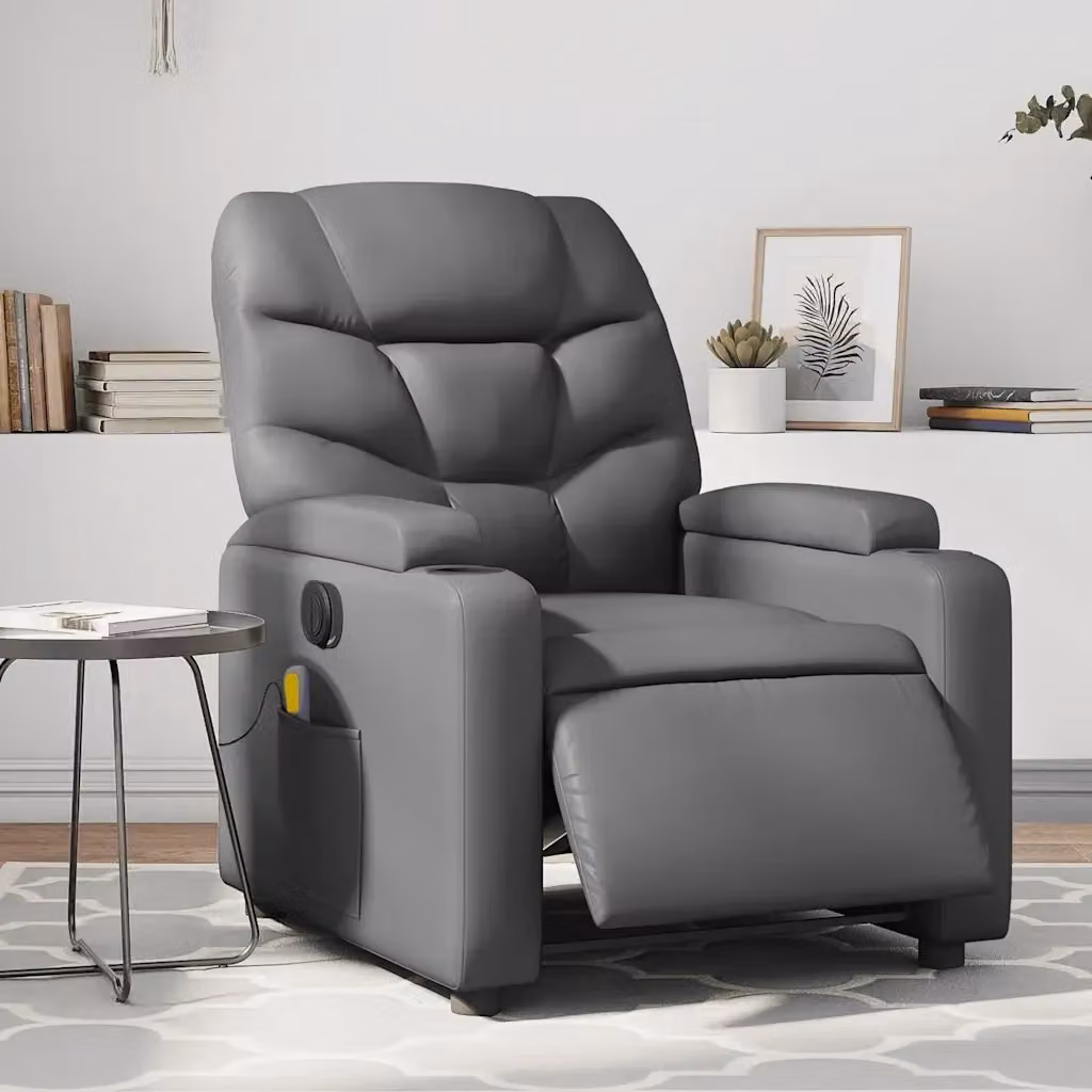 Poltrona Relax Reclinabile Elettrica in Similpelle Grigia con Braccioli e Struttura in Metallo e MDF – 2