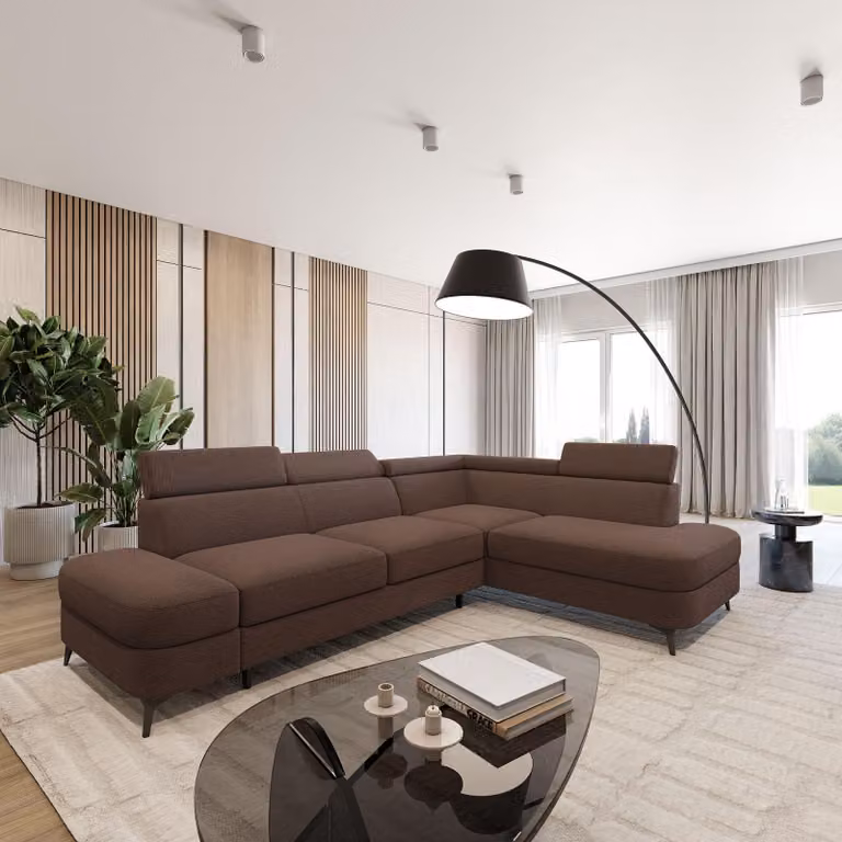 Divano ad angolo Masseno AVISE Q R-S con funzione letto a L, divano con contenitore, divano da salotto, divanetto, divano letto, set divani - Marrone, QUELLE 25