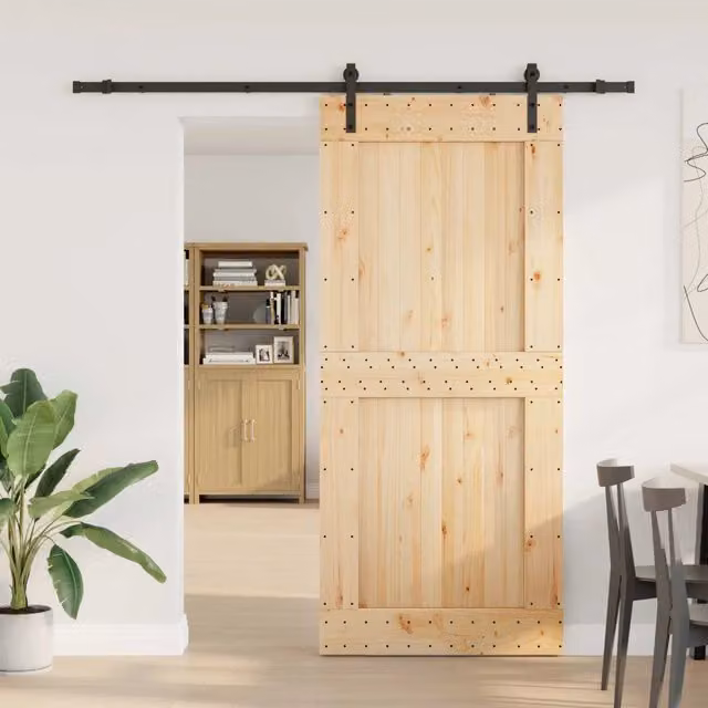 Porta scorrevole moderna vidaXL in legno e acciaio, colore marrone e nero, L: 100 cm, H: 210 cm