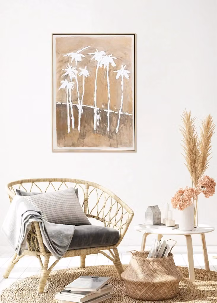 Tela incorniciata organica Hispanohogar con illustrazione botanica astratta nei toni del marrone e bianco L: 100 cm, H: 70 cm – 2