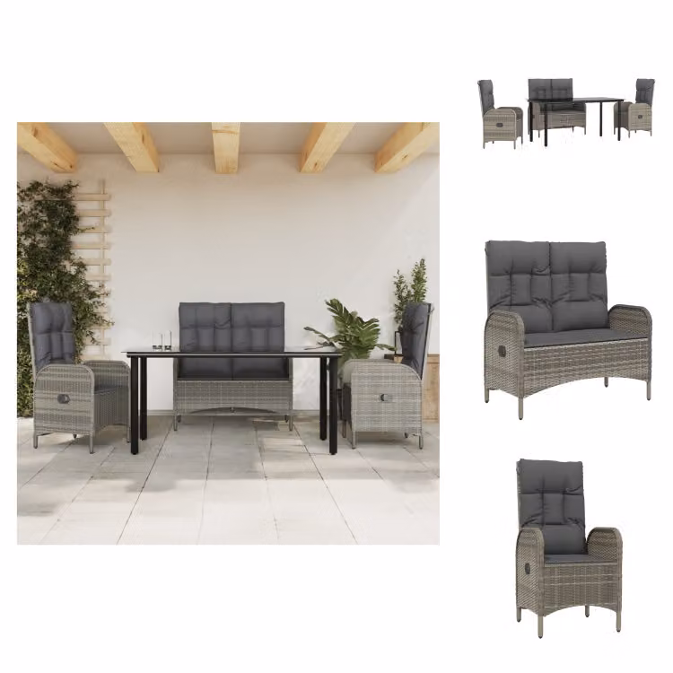 vidaXL set da pranzo da giardino 4 pezzi con cuscini in poly rattan grigio - Set di mobili da giardino