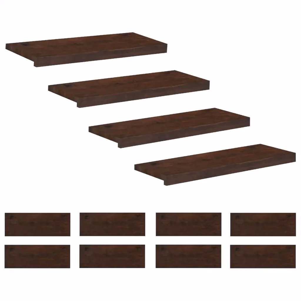 Set di 12 tappeti per scale vidaXL effetto legno faggio, colore marrone, L 80 x P 25 x H 2 cm