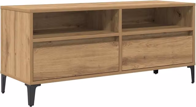 Mobile porta TV in legno di rovere color marrone con design rustico e cassetto L 100 cm x P 34,5 cm x H 44,5 cm – 1