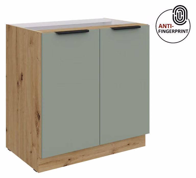 Mobile base da cucina da 80 cm, cucina ARIA in acquamarina ultra opaca + rovere Artisan opaco, frontali di alta qualità con rivestimento anti-impronta, blocco cucina