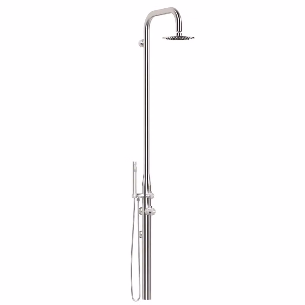 Doccia da parete per esterni MPC in acciaio inox 316L color argento con miscelatore integrato, deviatore, soffione superiore e doccino flessibile MX1009-INOX – 2