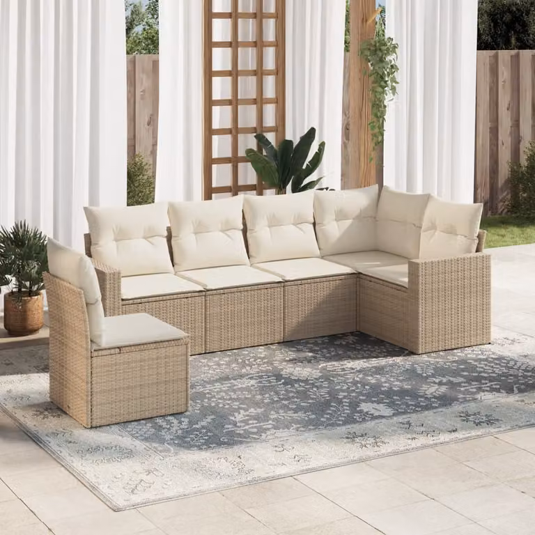 Set Divano da Giardino a L vidaXL 6 pz con Cuscini Beige e Struttura in Metallo