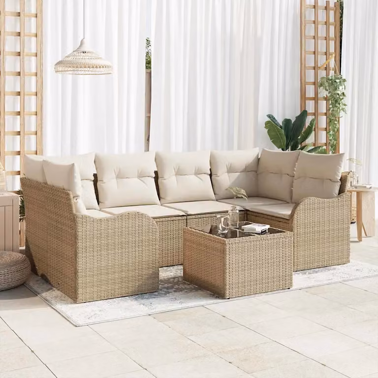 vidaXL Set Divano da Giardino Moderno a L con 7 Pezzi e Cuscini Beige