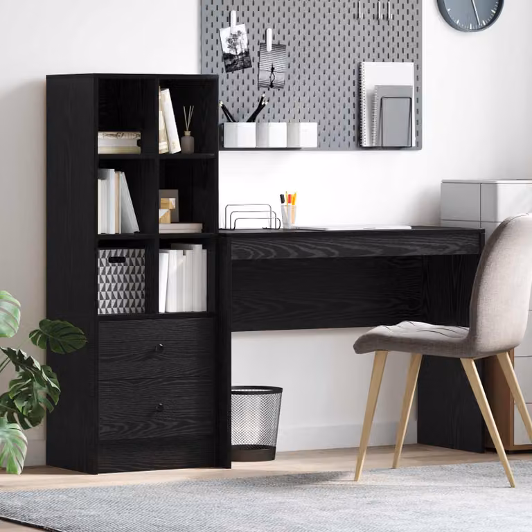 Set di 2 Scrivanie e Scaffali Moderni vidaXL in MDF Laminato, Colore Rovere e Nero, L/P/H: 145,5 x 40 x 127 cm