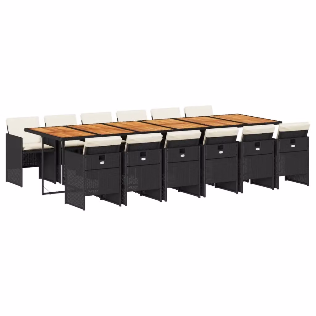 Set da pranzo da giardino vidaXL in polyrattan e legno di acacia con 13 pezzi e cuscini nero, marrone e bianco – 2