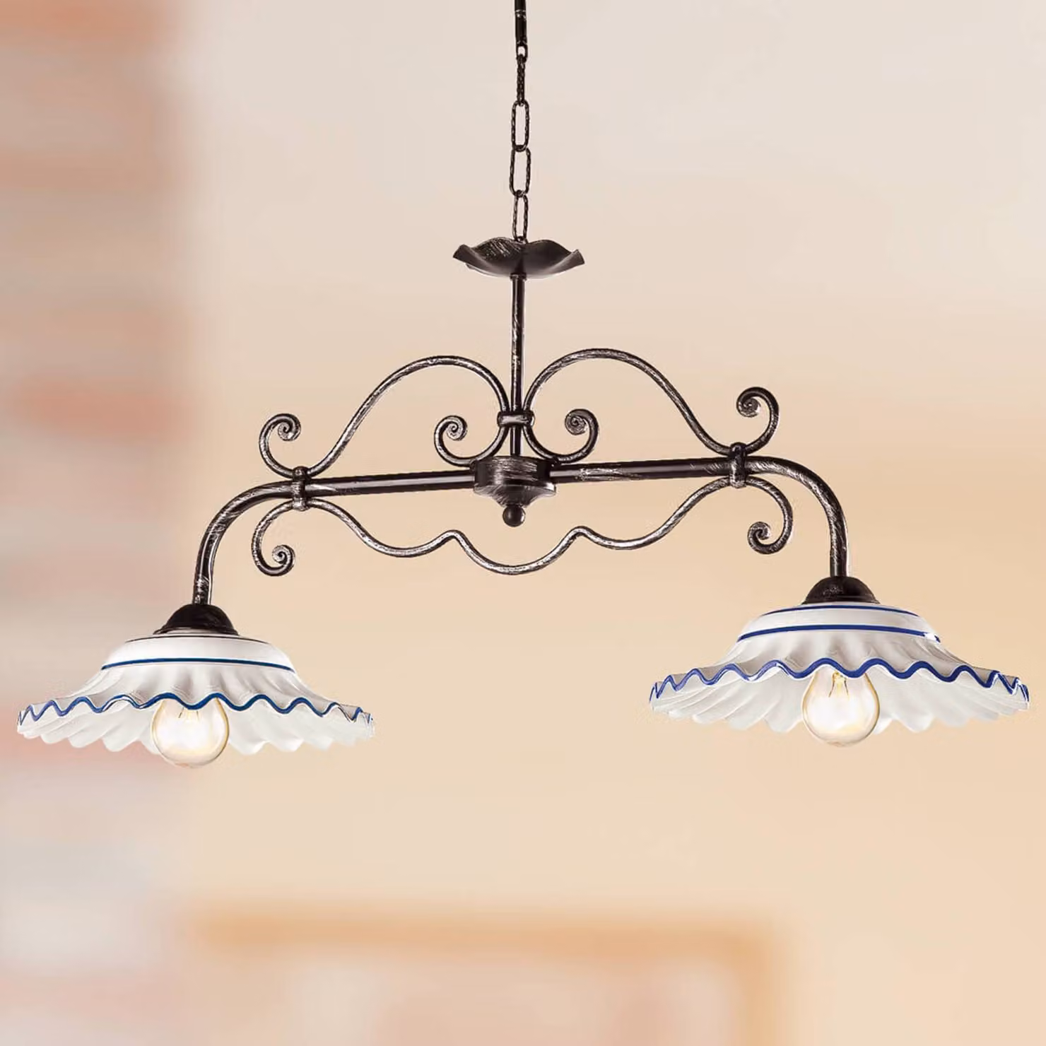Ceramiche Lampada a sospensione I Biliardi, dimmerabile, Bronzo / Ottone antico, Soggiorno / Sala da pranzo, Ceramica, Campagna / Rustiche, Lampada a sospensione