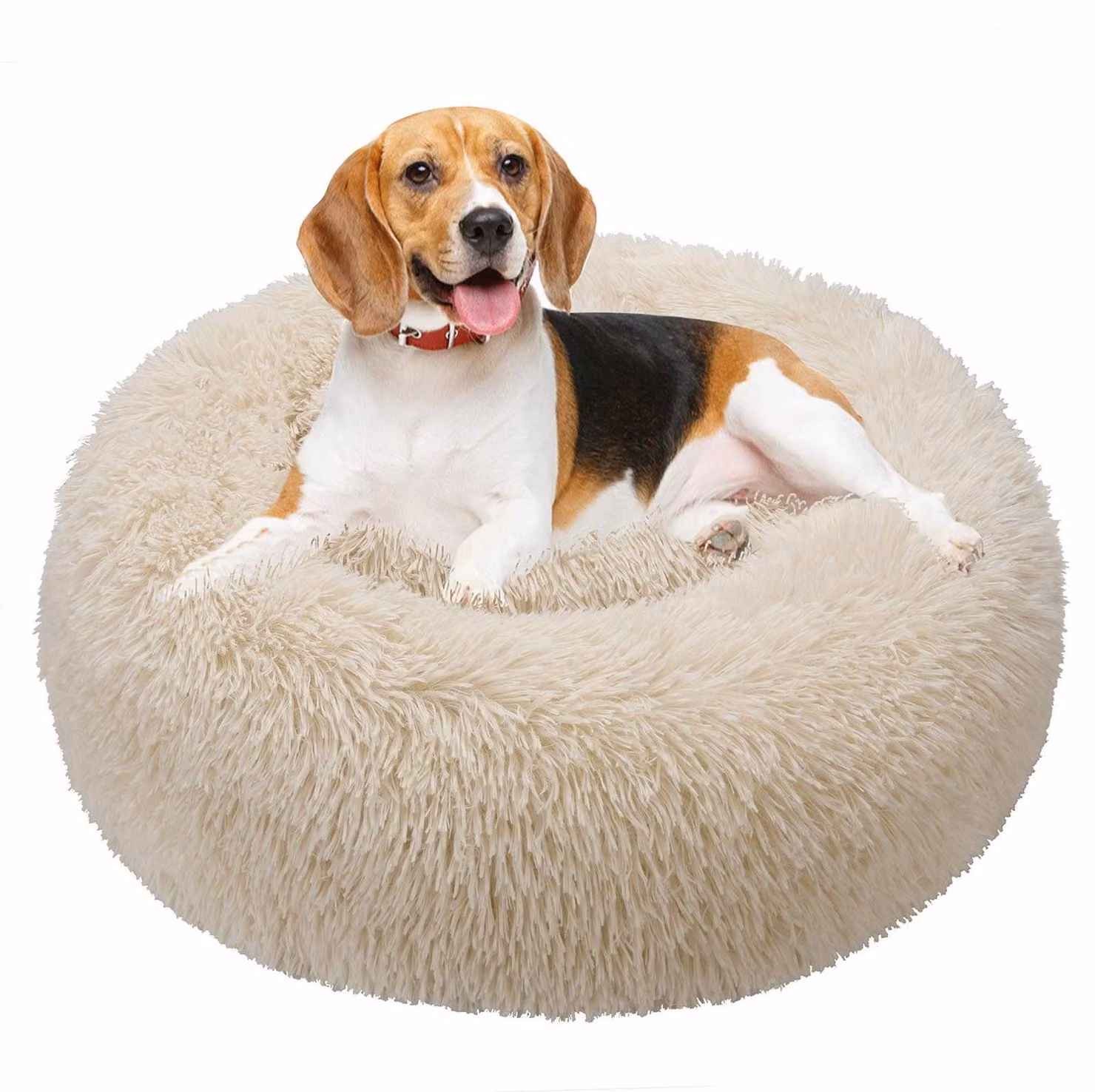 Omgoods - Cuccia a forma di ciambella per cani e gatti, 80 cm, color beige