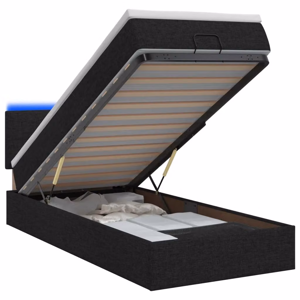 Letto Ottomano Moderno vidaXL con Materasso Ibrido e Illuminazione LED Sotto il Letto, Colore Nero e Bianco, L/P/H: 200 x 100 x 88 cm – 2