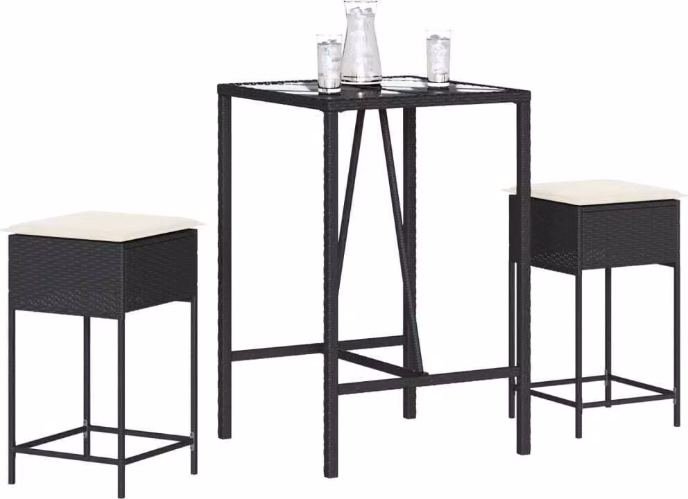 Maison Exclusive - Set da bar da giardino 3 pezzi con cuscini in polyrattan nero