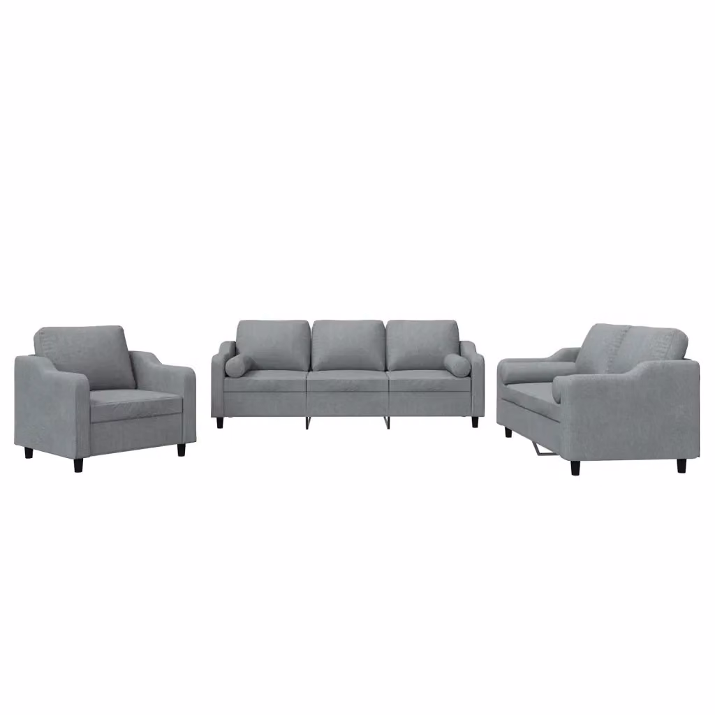 Set di divani vidaXL in tessuto grigio con cuscini per soggiorno moderno – 2