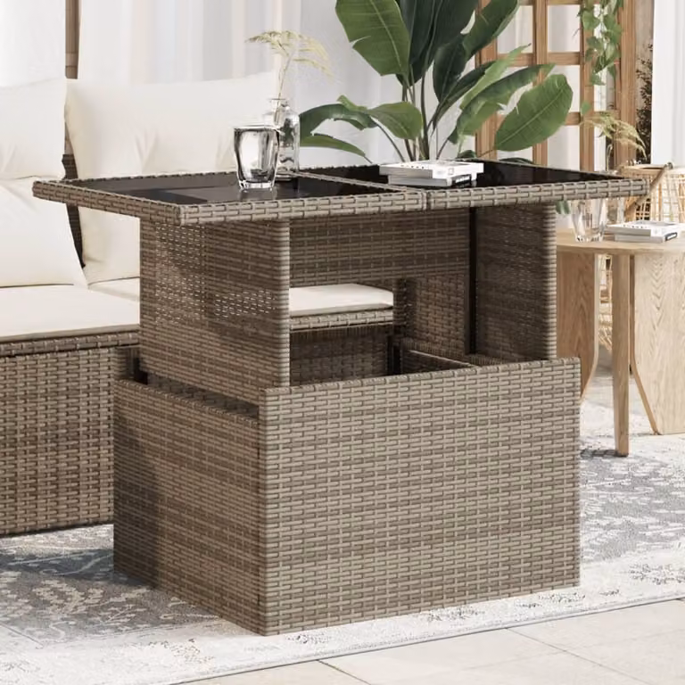 Maison Exclusive - Tavolo da giardino con piano in vetro grigio 100x55x73 cm Poly Rattan