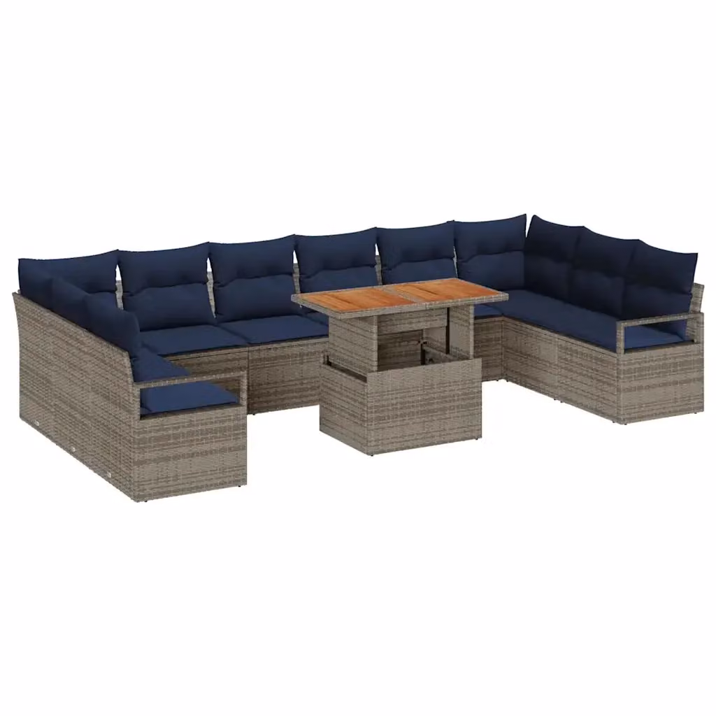 Set Divano da Giardino Moderno vidaXL in Polyrattan e Legno di Acacia da 11 Posti Colore Grigio e Blu – 2