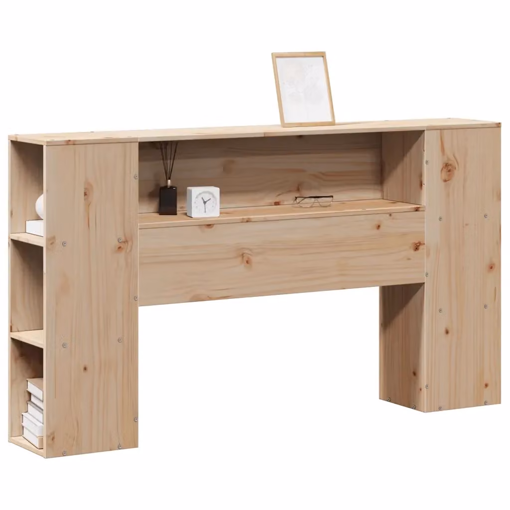 vidaXL Testiera con Ripiani Integrati in Legno Massello di Pino Marrone L: 141 cm – 2