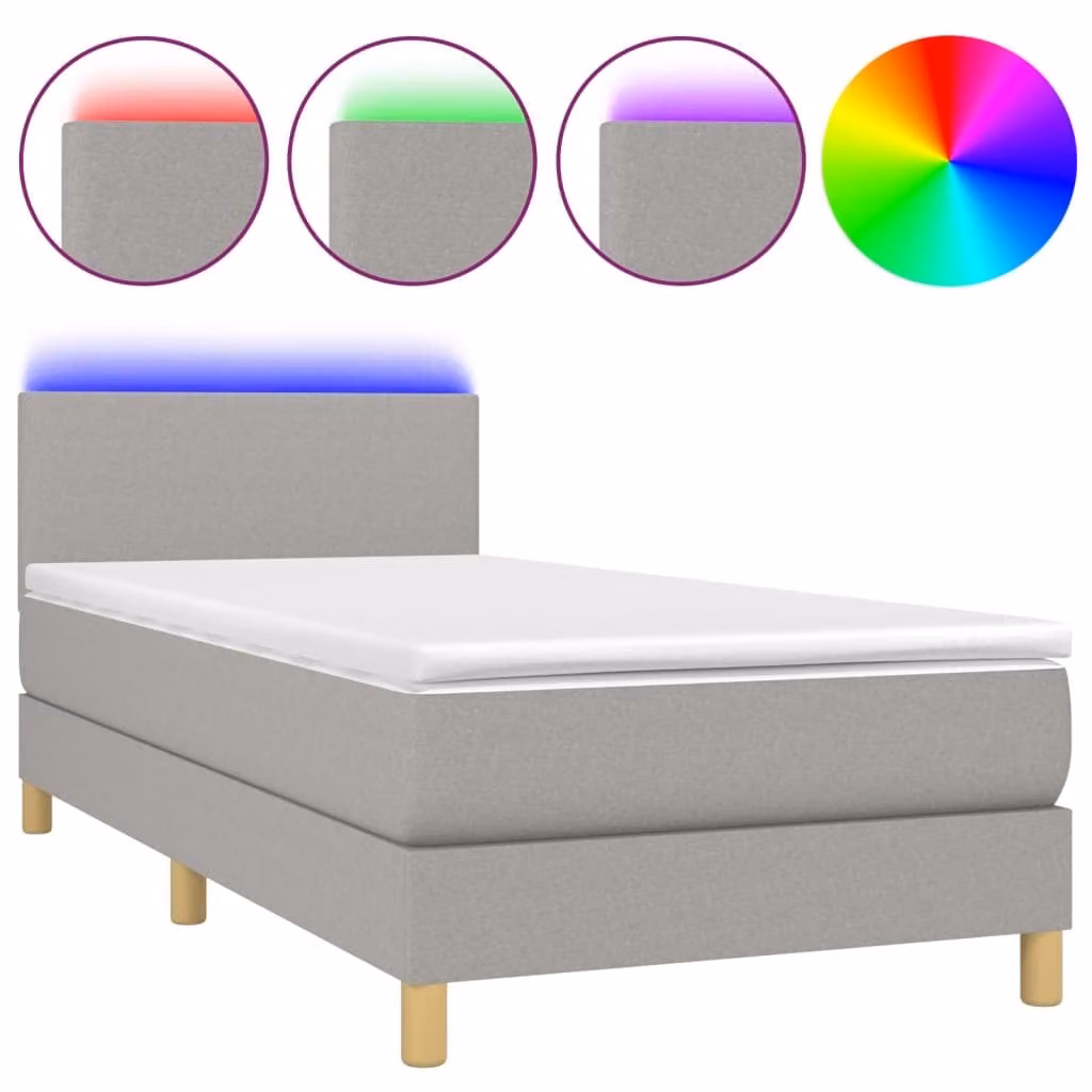 Letto a Molle Materasso e LED Grigio Chiaro 100x200 cm Tessuto