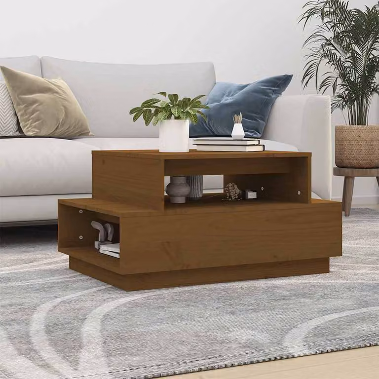 vidaXL Tavolino da Salotto in Legno di Pino Massello, Colore Marrone, L 80 cm x P 55 cm x H 40,5 cm