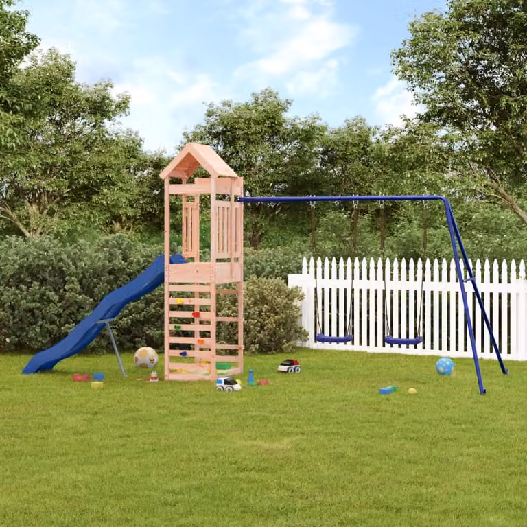 vidaXL Set da Gioco da Esterno in Legno di Douglas con Scivolo, Altalena, Sabbiera e Tenda, Multicolore