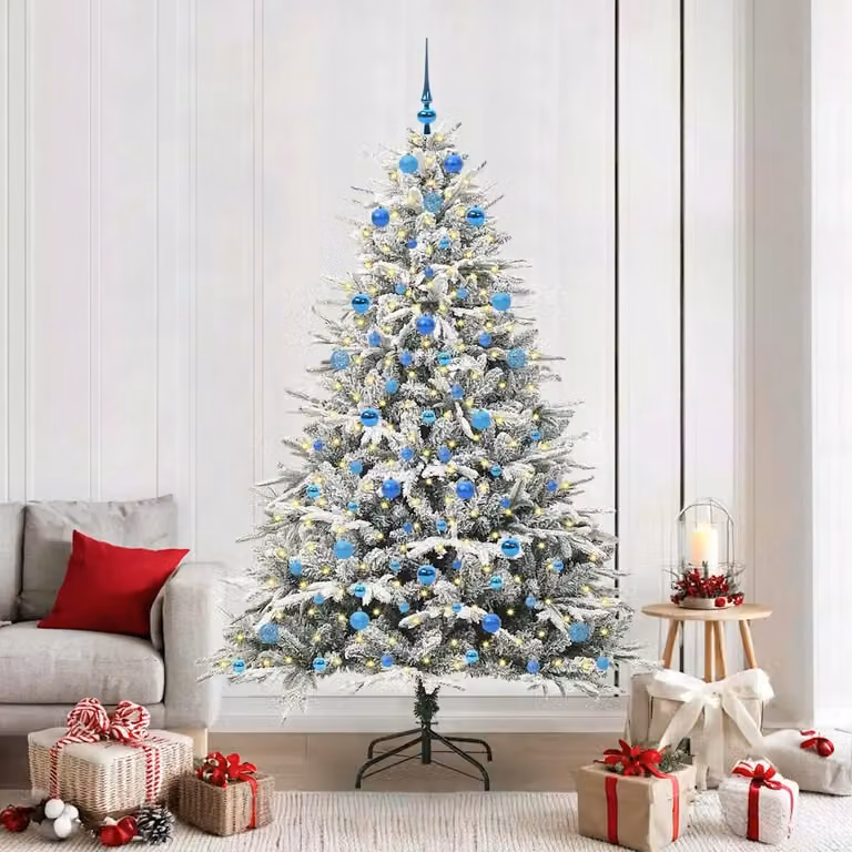 Albero di Natale artificiale moderno vidaXL verde con luci LED bianco caldo e set di palline in PVC e metallo