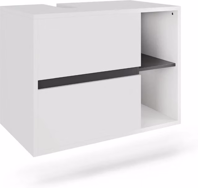 Mobiletto sospeso per lavabo Vicco moderno con 2 cassetti e ripiano aperto, Bianco e Grigio, L: 80 cm, P: 60 cm, H: 46 cm