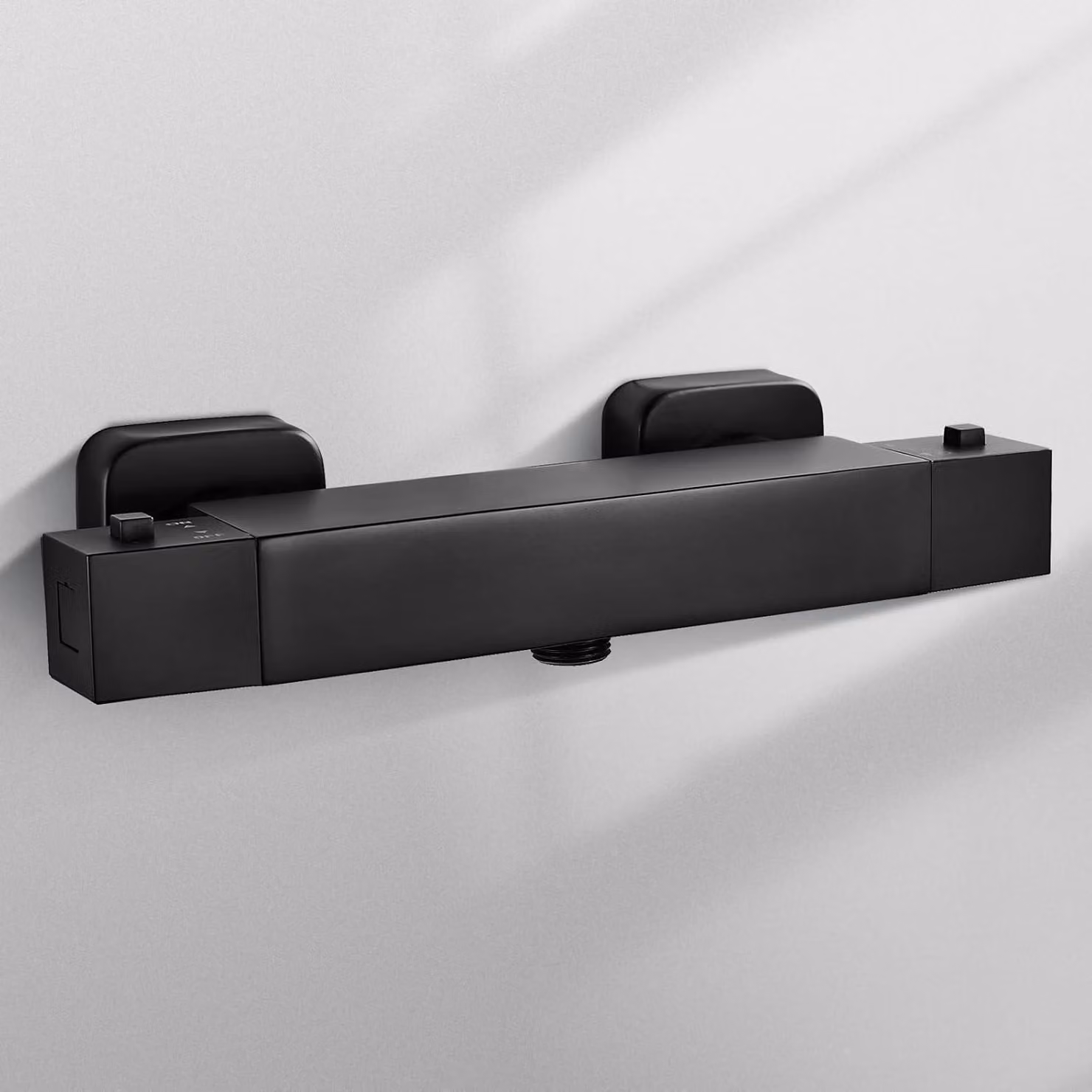 Termostato per doccia nero, a forma quadrata, con pulsante di sicurezza a 38°C, in ottone, attacco 1/2" BSP, 1 funzione