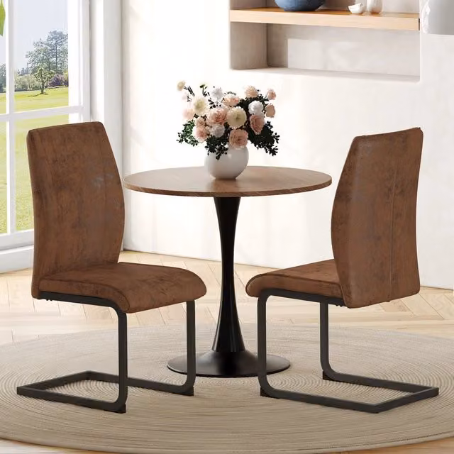 Set di 2 sedie da pranzo moderne WISHDOR in ecopelle marrone con gambe in metallo nero