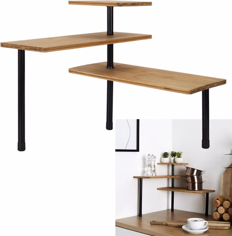 Scaffale angolare in bambù, a 3 ripiani, 43 x 27 x 43 cm, scaffale da cucina salvaspazio, organizer per il bagno, mobiletto angolare, scaffale resistente per piante, colore marrone
