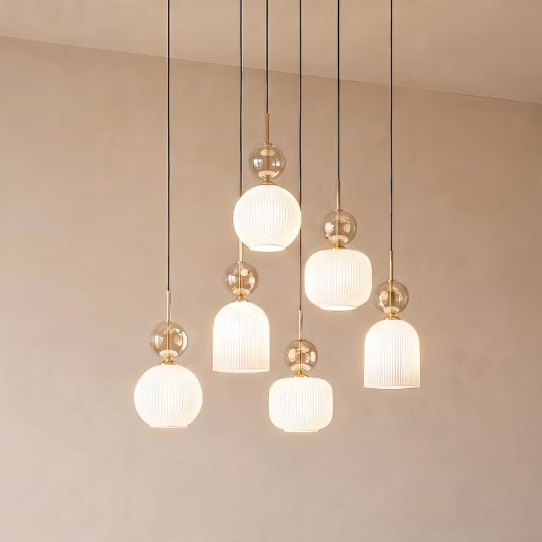Lampada a sospensione Sophia TK Lighting, dimmerabile, Bianco / Opale, Soggiorno / Sala da pranzo, Vetro, Moderno, Lampada a sospensione