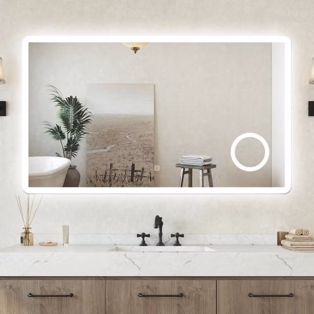 Specchio bagno Rettangolare 120x70cm Led Con 3 Luci + 3X Lente d'ingrandimento + Antiappannamento