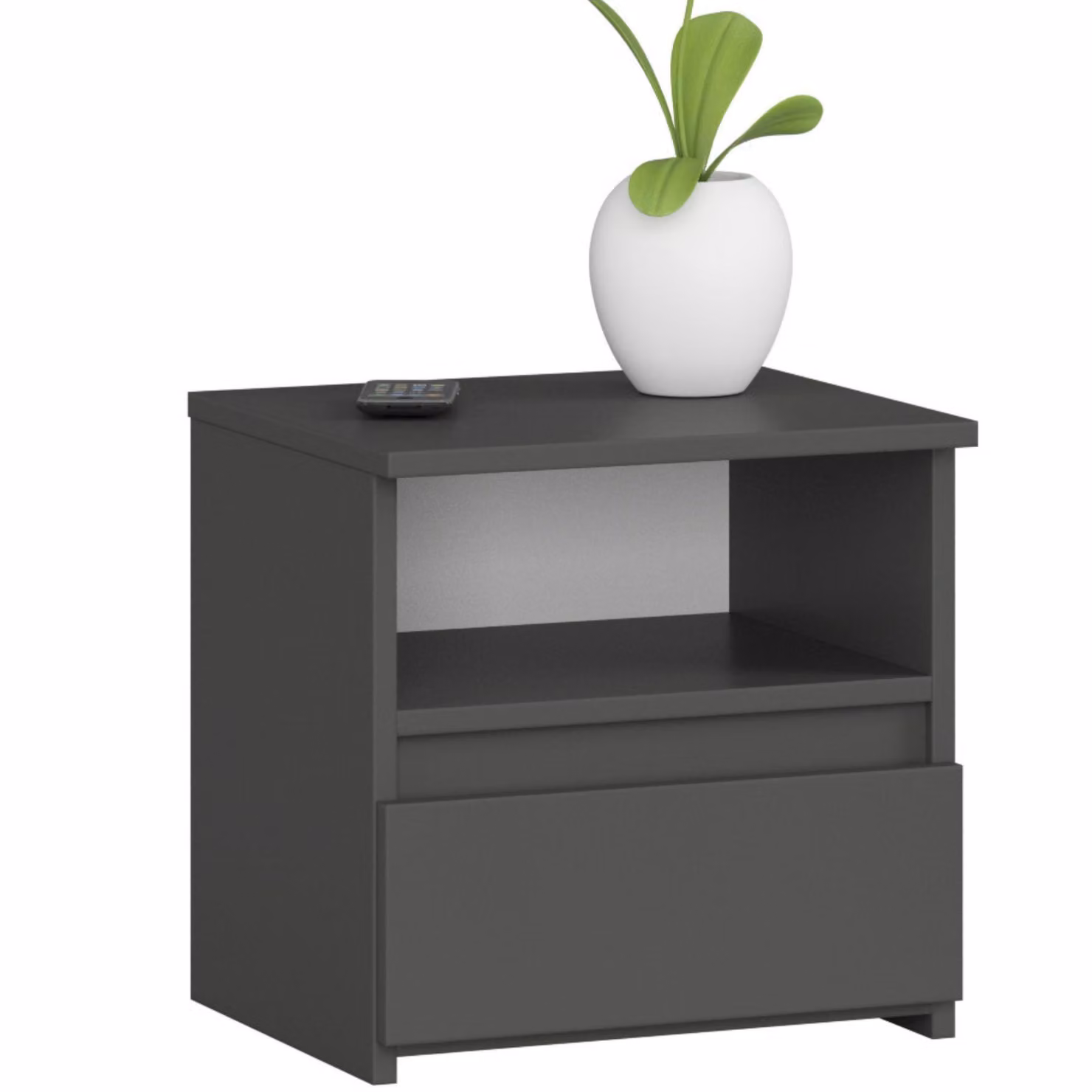 Comodino con 1 cassetto. Organizzatore per comodino. Comodino con cassetti, 40 cm di larghezza, 40 cm di altezza. Mobile contenitore a parete, mobiletto a buffet, armadietto stretto, colore grafite, legno