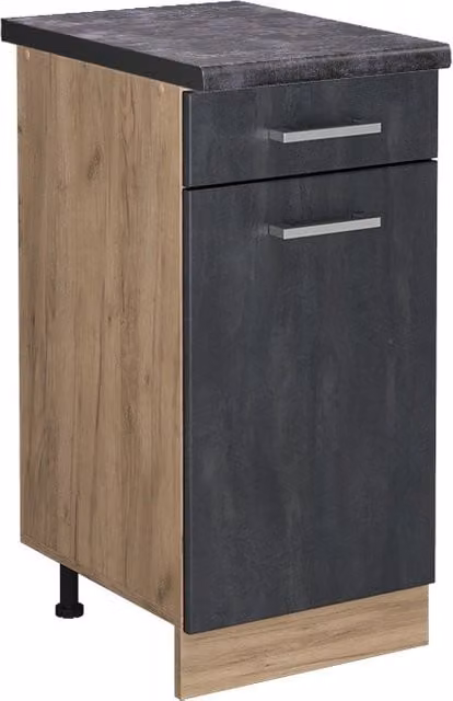 Mobiletto base per cucina R-Line Vicco Calce nera e Rovere dorato con piano Antracite L: 40 cm