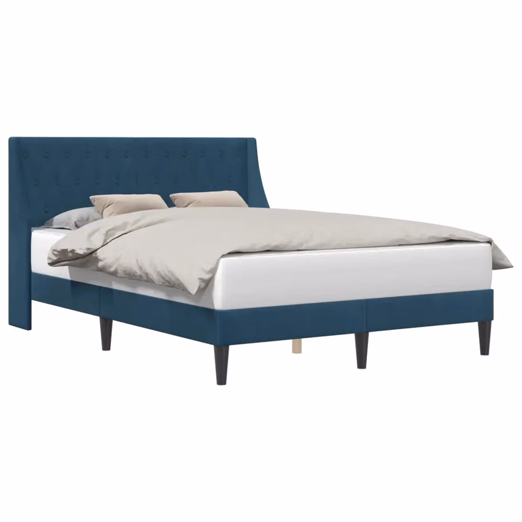 Letto moderno con testiera e giroletto in velluto blu, L/P/H: 140 x 200 x 96 cm – 2