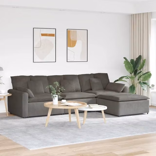 Divano Modulare con Poggiapiedi e Cuscini Grigio Chiaro 3321077