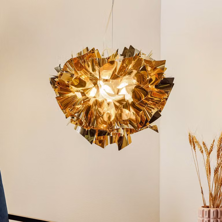 Slamp Lampada a sospensione VELI, dimmerabile, Ottone / Oro, Soggiorno / Sala da pranzo, Plastica, Design, Lampada a sospensione