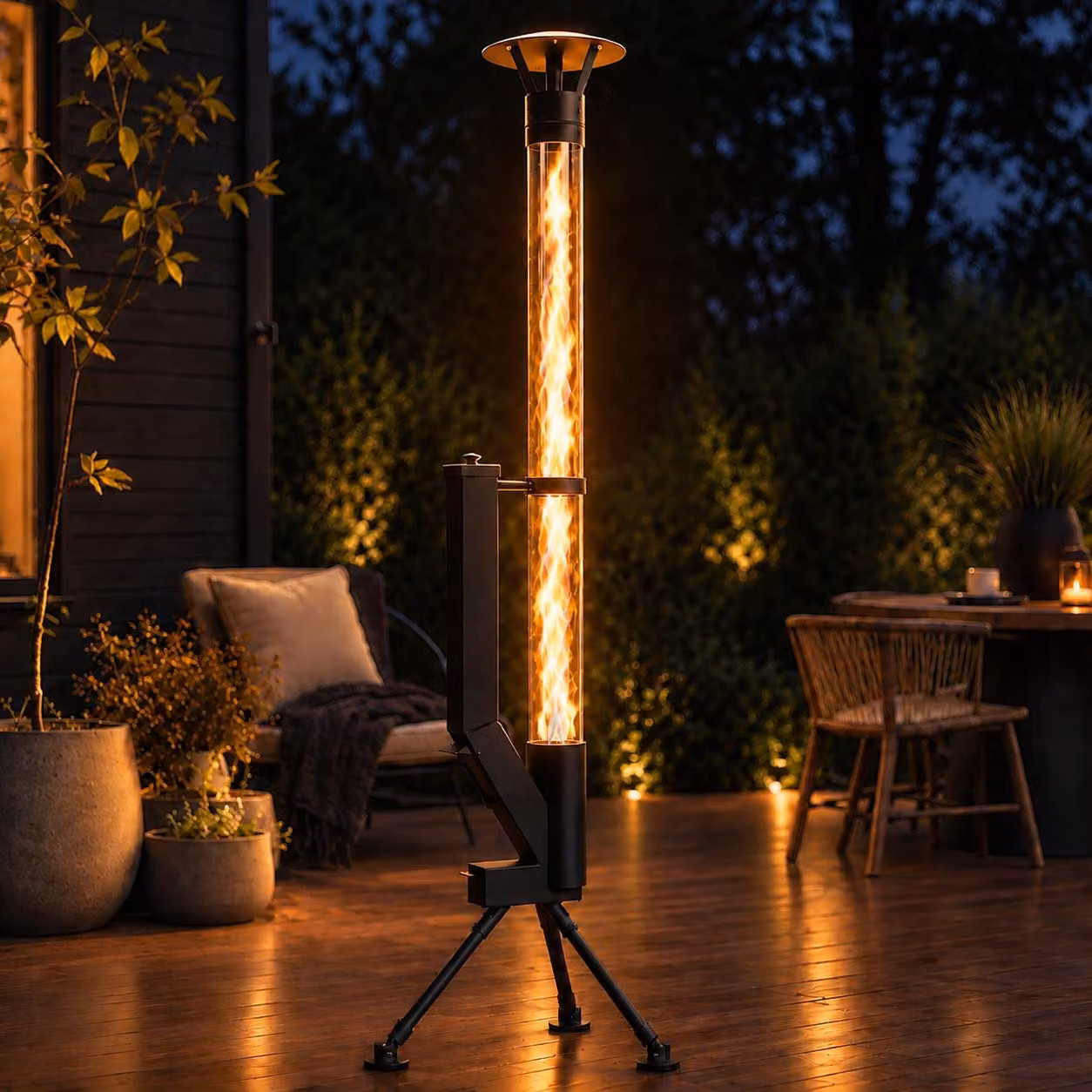 ZMH Stufa a pellet autoportante 6KW nero 167cm tubo vetro camino giardino base cilindrica fiamma regolabile riscaldatore terrazzo durata combustione