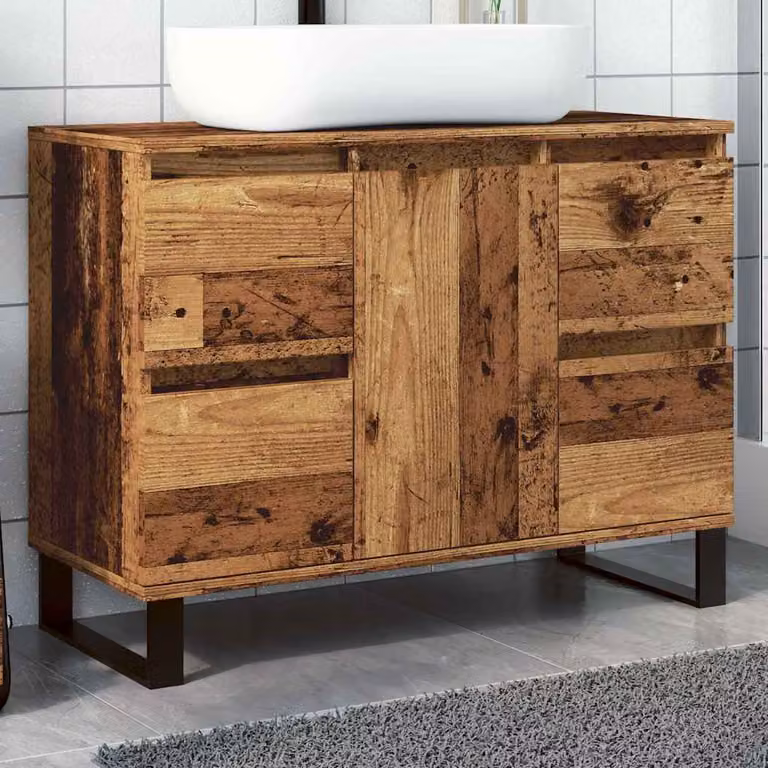 Mobile da bagno sospeso vidaXL in stile industrial color marrone con ante a battente L: 80 cm, P: 33 cm, H: 60 cm